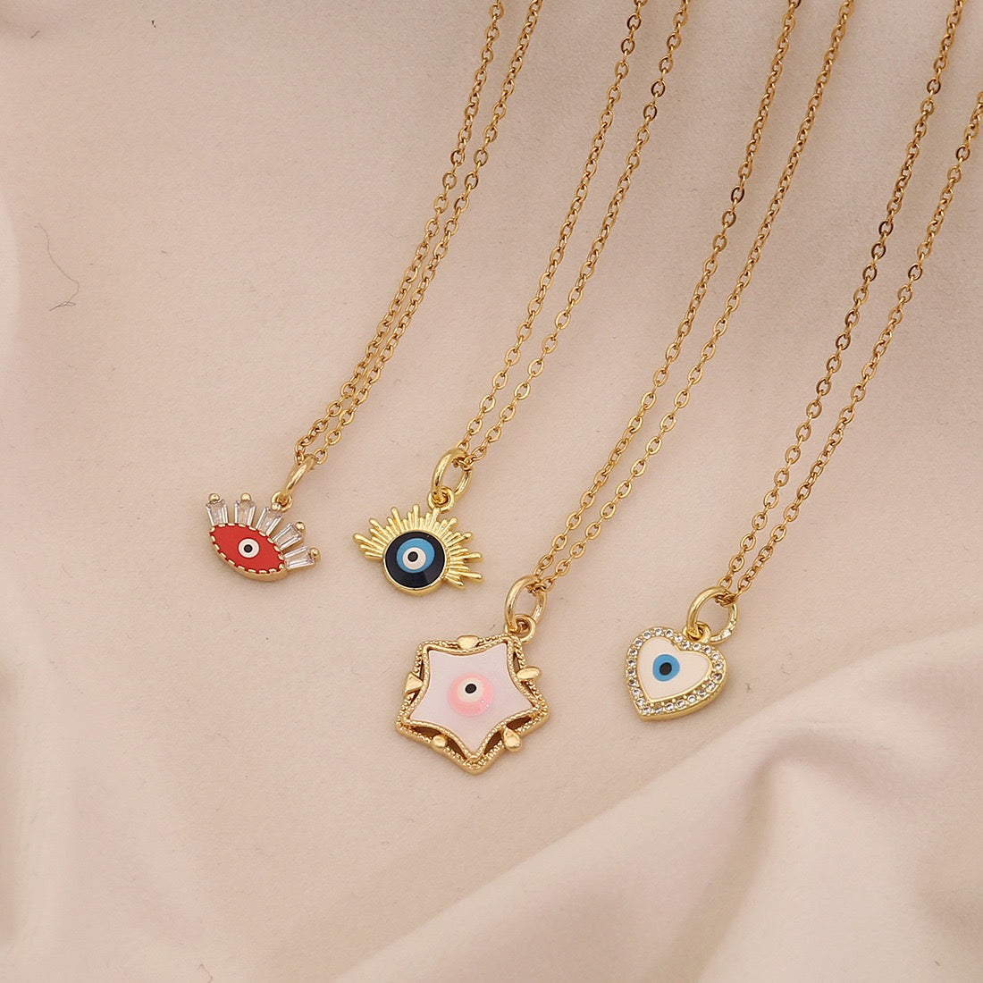 Enamel Eye Stainless Steel Pendant Necklace