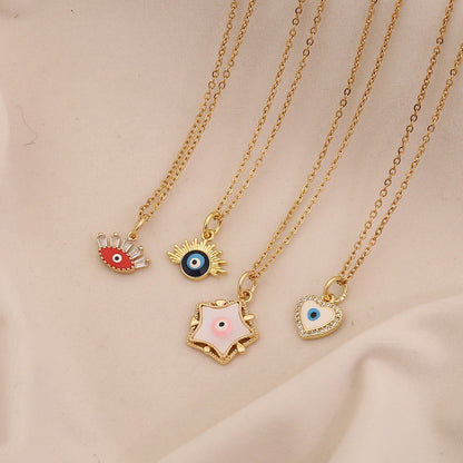 Enamel Eye Stainless Steel Pendant Necklace