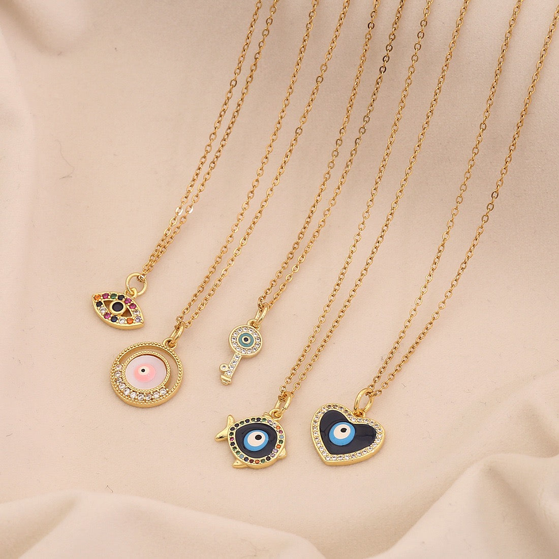 Enamel Eye Stainless Steel Pendant Necklace