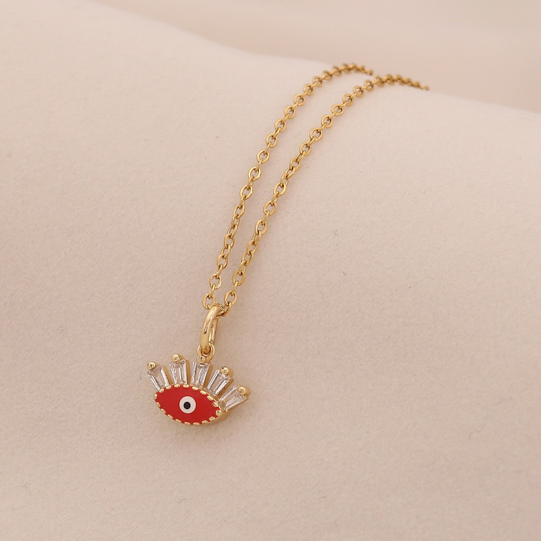 Enamel Eye Stainless Steel Pendant Necklace