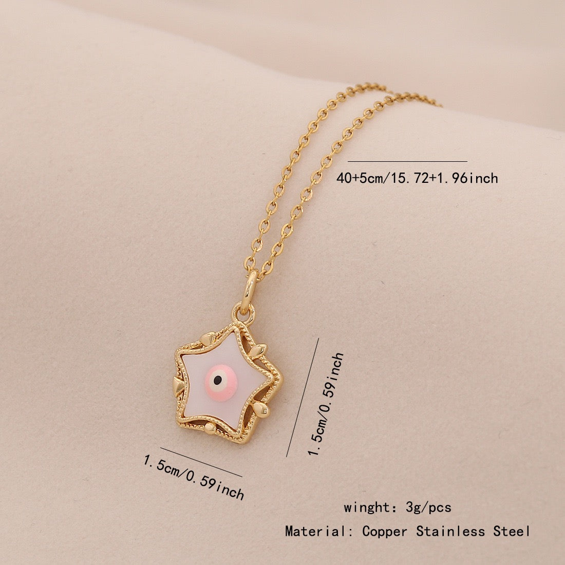 Enamel Eye Stainless Steel Pendant Necklace