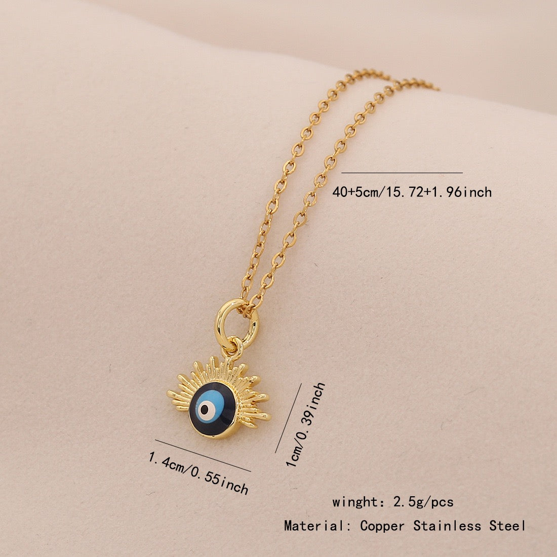 Enamel Eye Stainless Steel Pendant Necklace