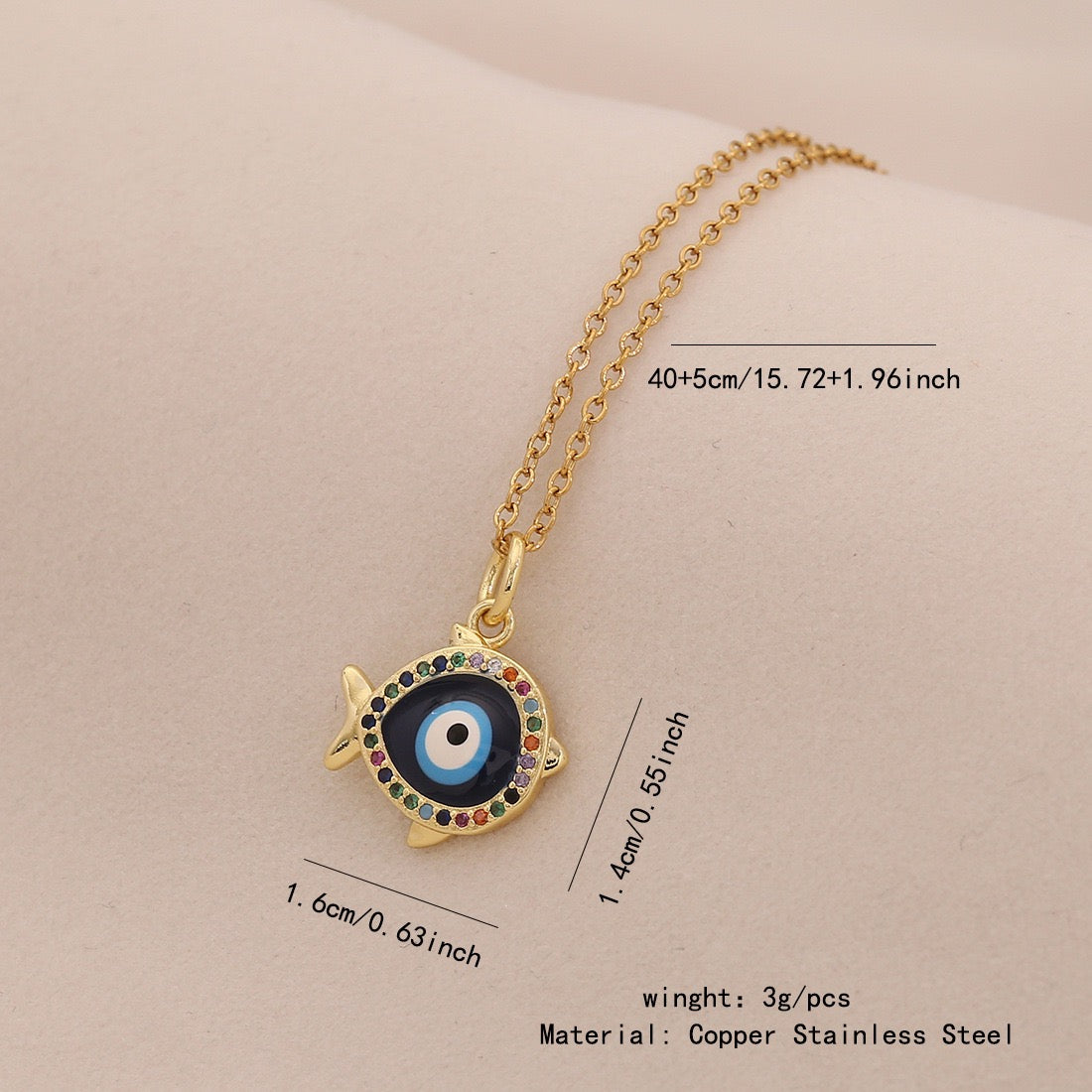 Enamel Eye Stainless Steel Pendant Necklace