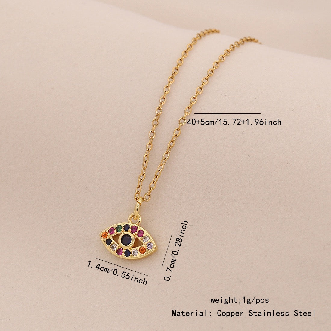 Enamel Eye Stainless Steel Pendant Necklace