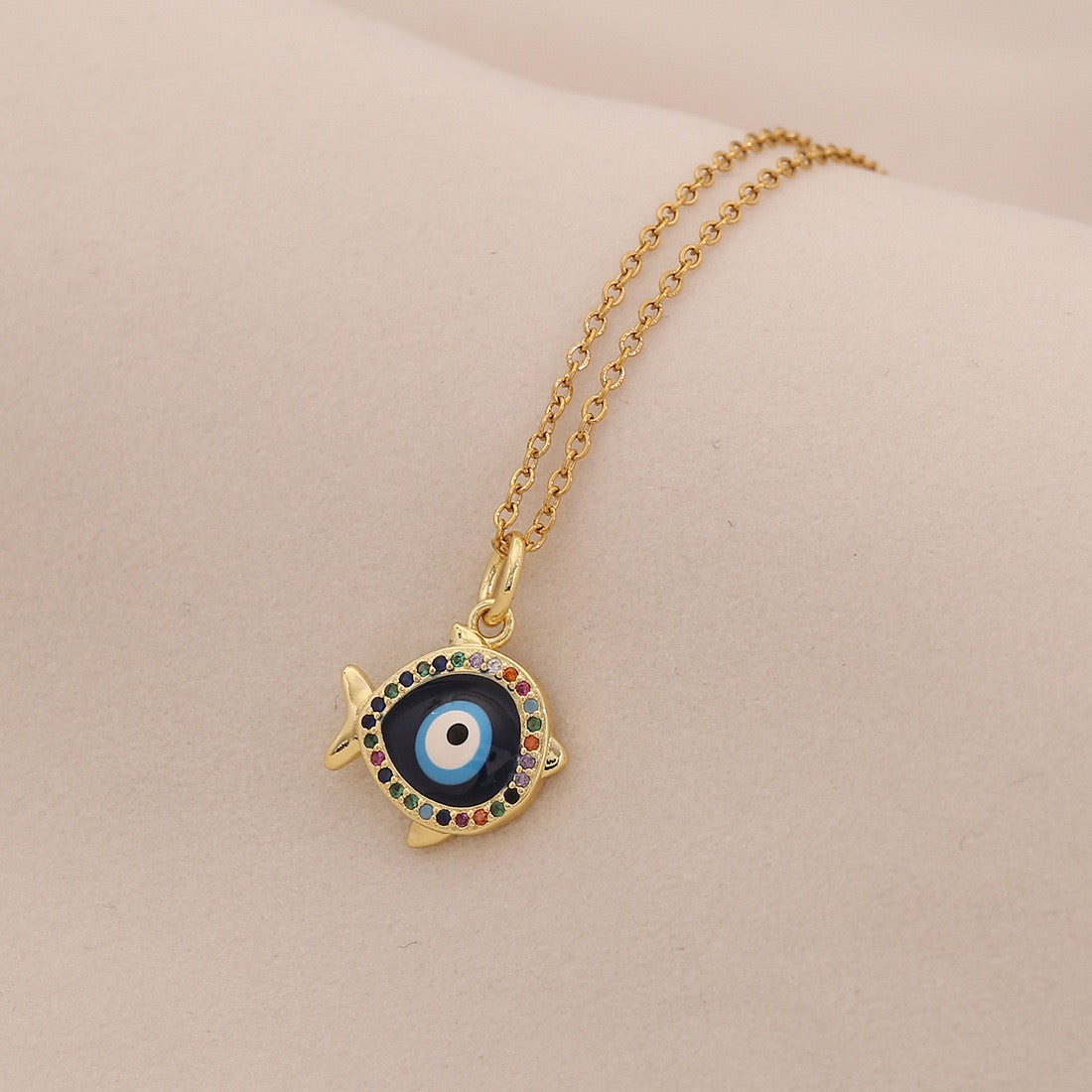 Enamel Eye Stainless Steel Pendant Necklace