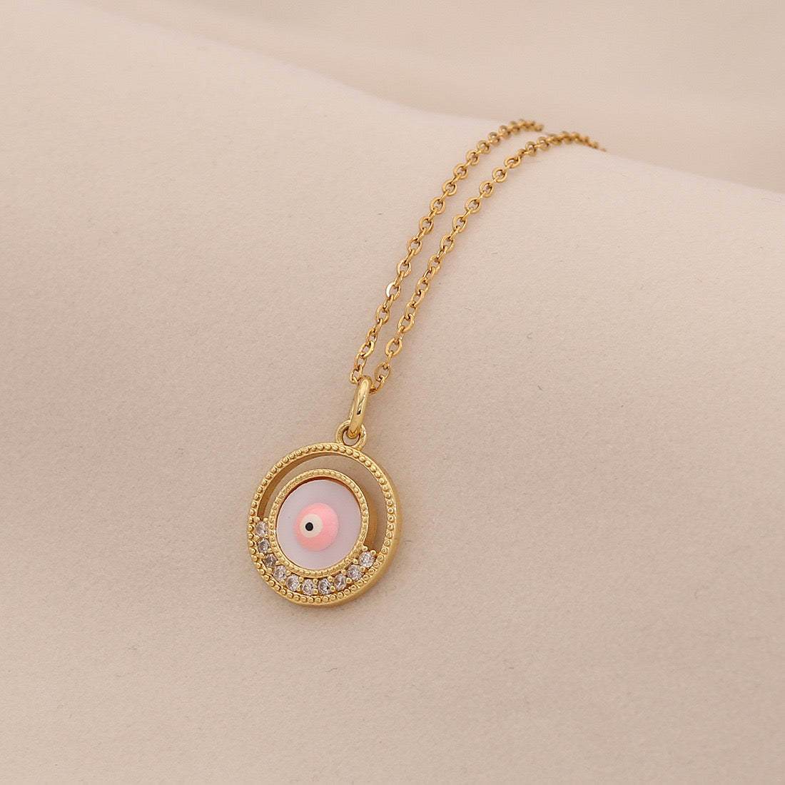 Enamel Eye Stainless Steel Pendant Necklace