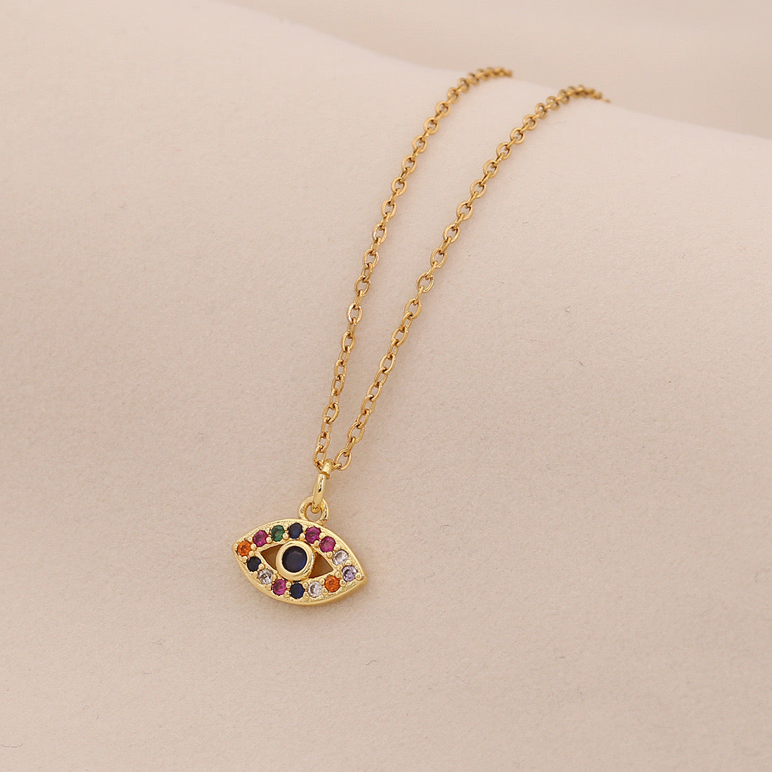 Enamel Eye Stainless Steel Pendant Necklace