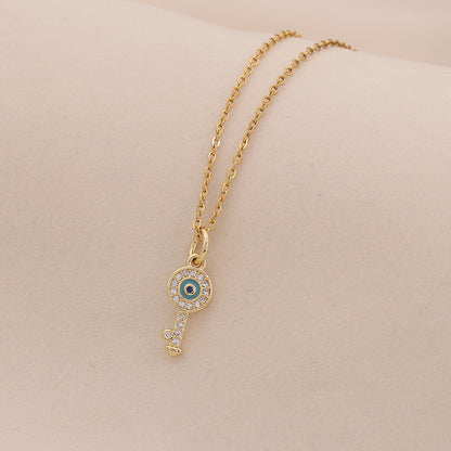 Enamel Eye Stainless Steel Pendant Necklace