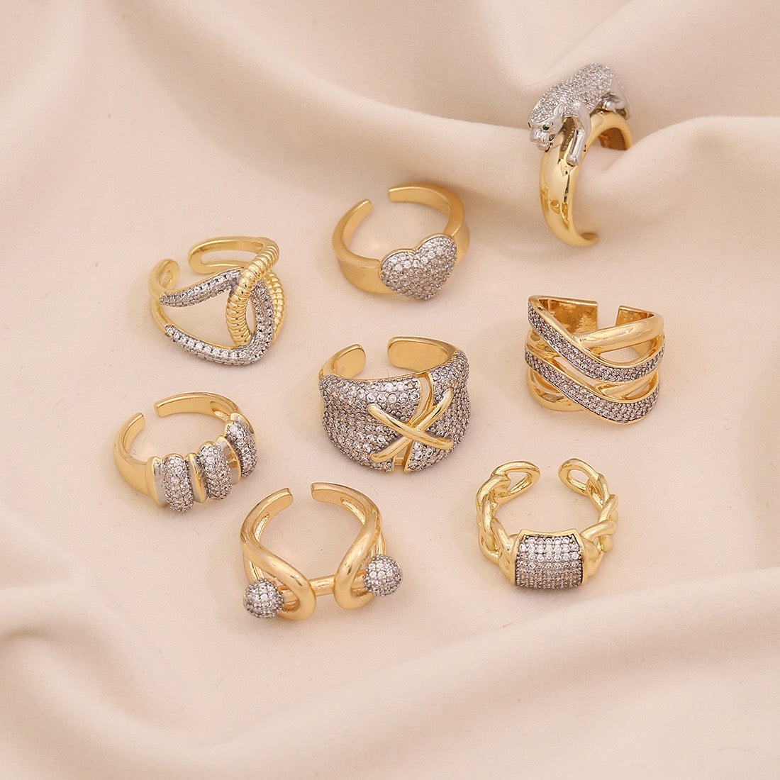 Two-Tone Heart Zircon Adjustable Ring