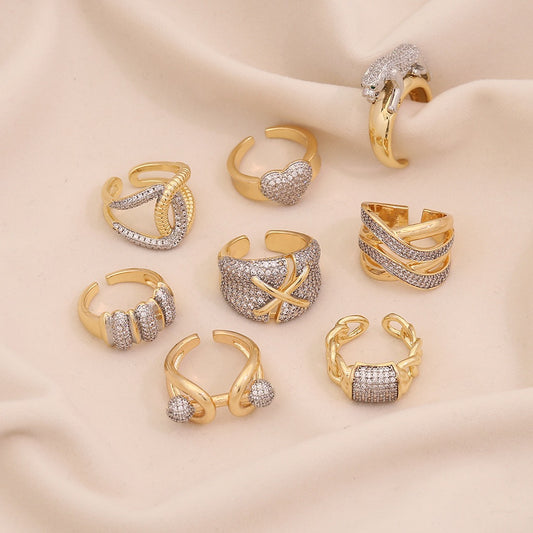 Two-Tone Heart Zircon Adjustable Ring