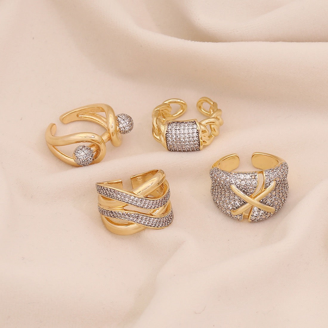 Two-Tone Heart Zircon Adjustable Ring