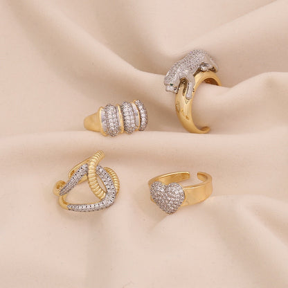 Two-Tone Heart Zircon Adjustable Ring