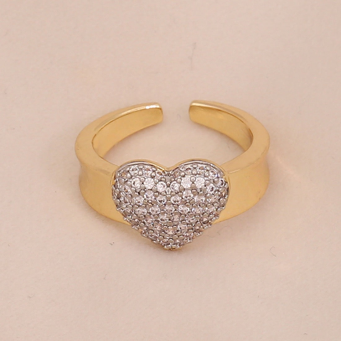 Two-Tone Heart Zircon Adjustable Ring