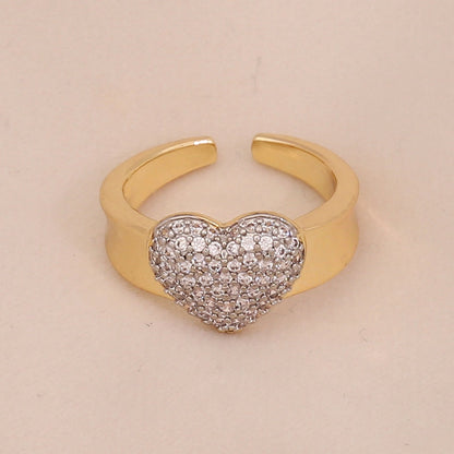 Two-Tone Heart Zircon Adjustable Ring