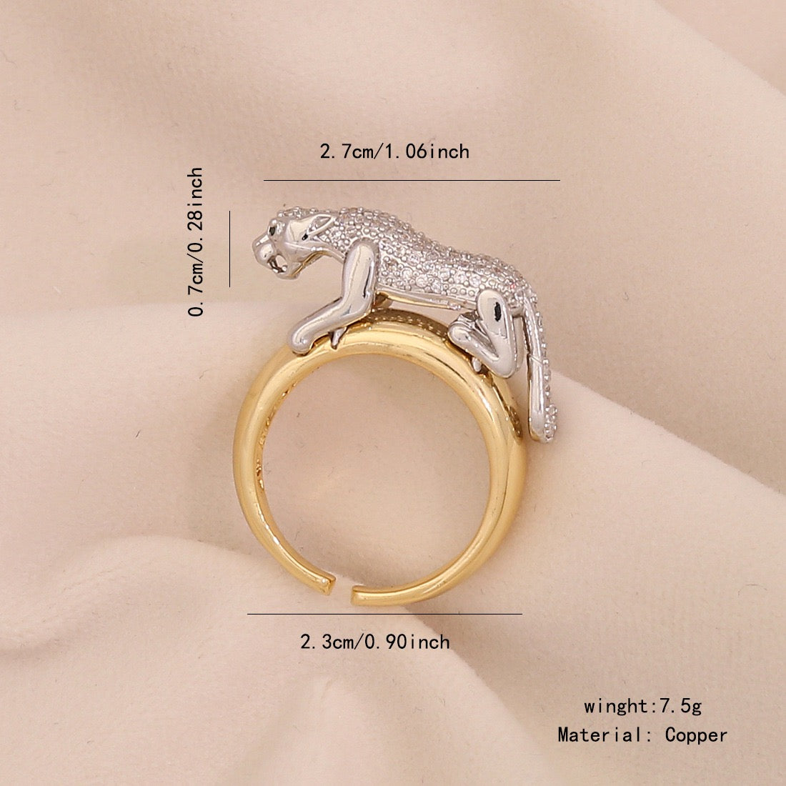 Two-Tone Heart Zircon Adjustable Ring