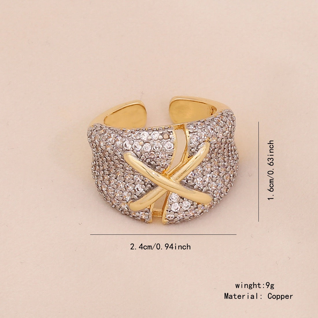 Two-Tone Heart Zircon Adjustable Ring