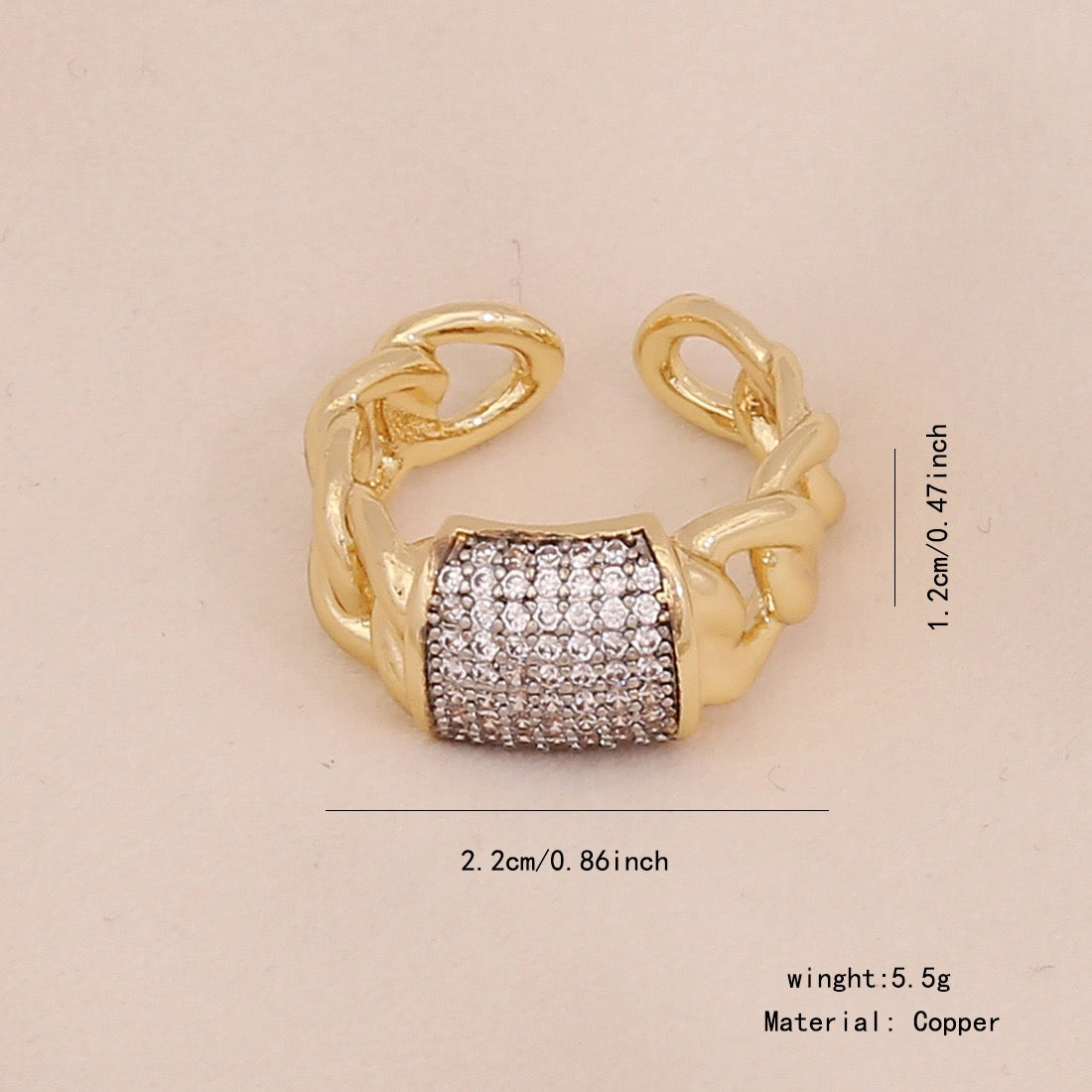 Two-Tone Heart Zircon Adjustable Ring