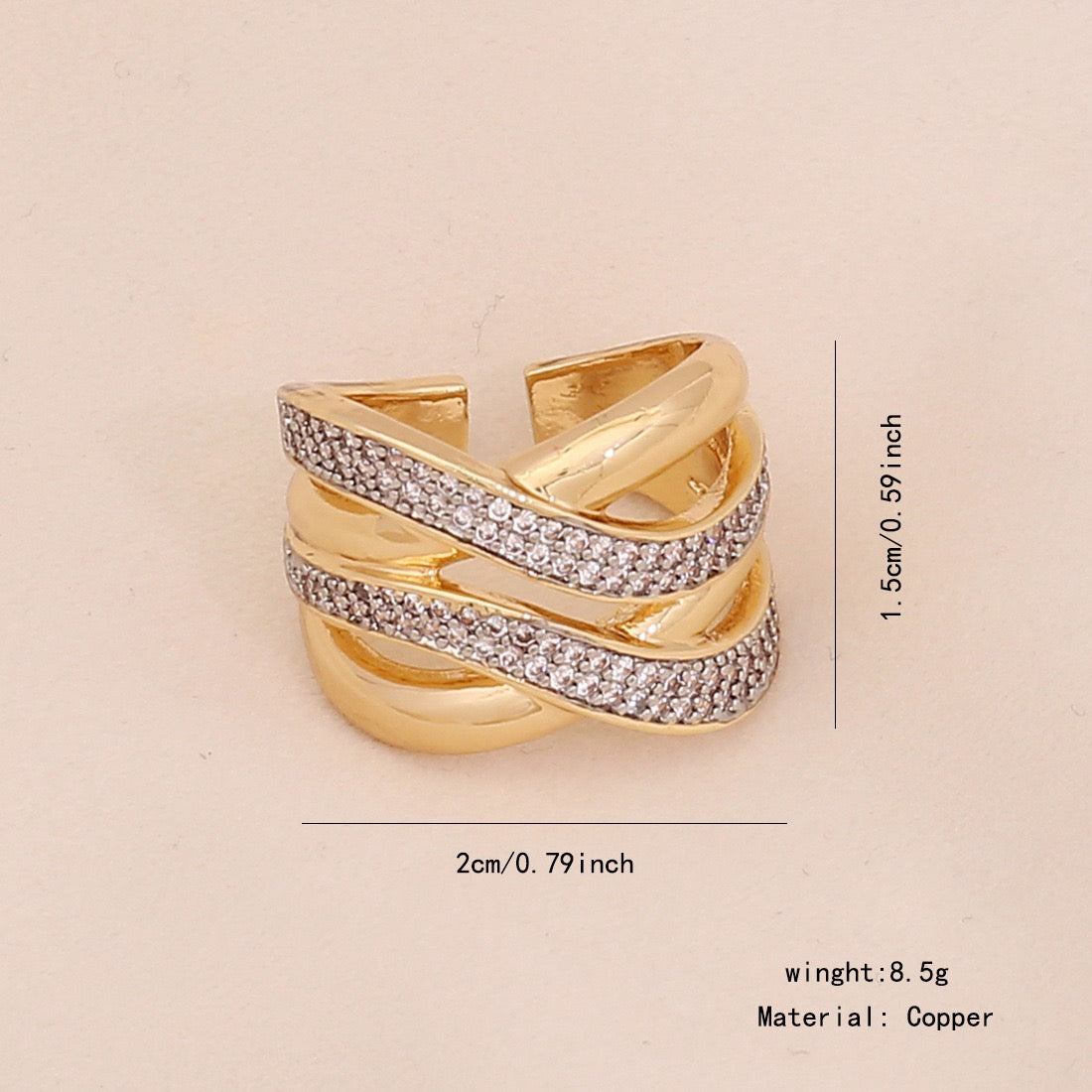 Two-Tone Heart Zircon Adjustable Ring