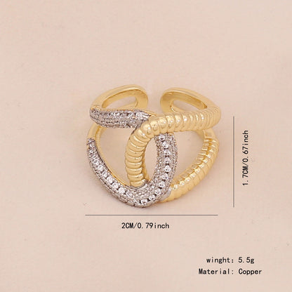 Two-Tone Heart Zircon Adjustable Ring