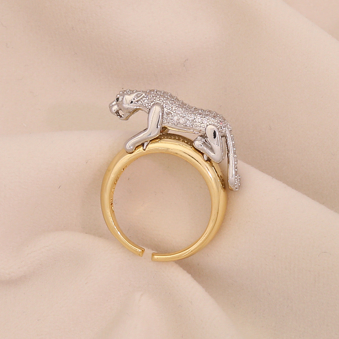 Two-Tone Heart Zircon Adjustable Ring