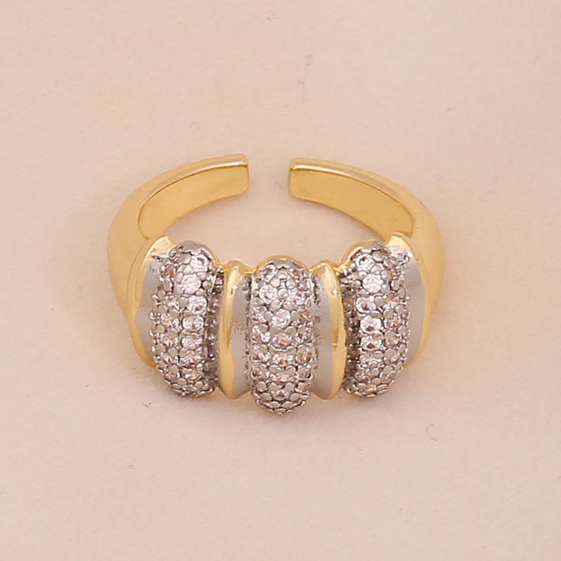 Two-Tone Heart Zircon Adjustable Ring