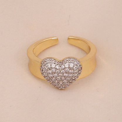 Two-Tone Heart Zircon Adjustable Ring