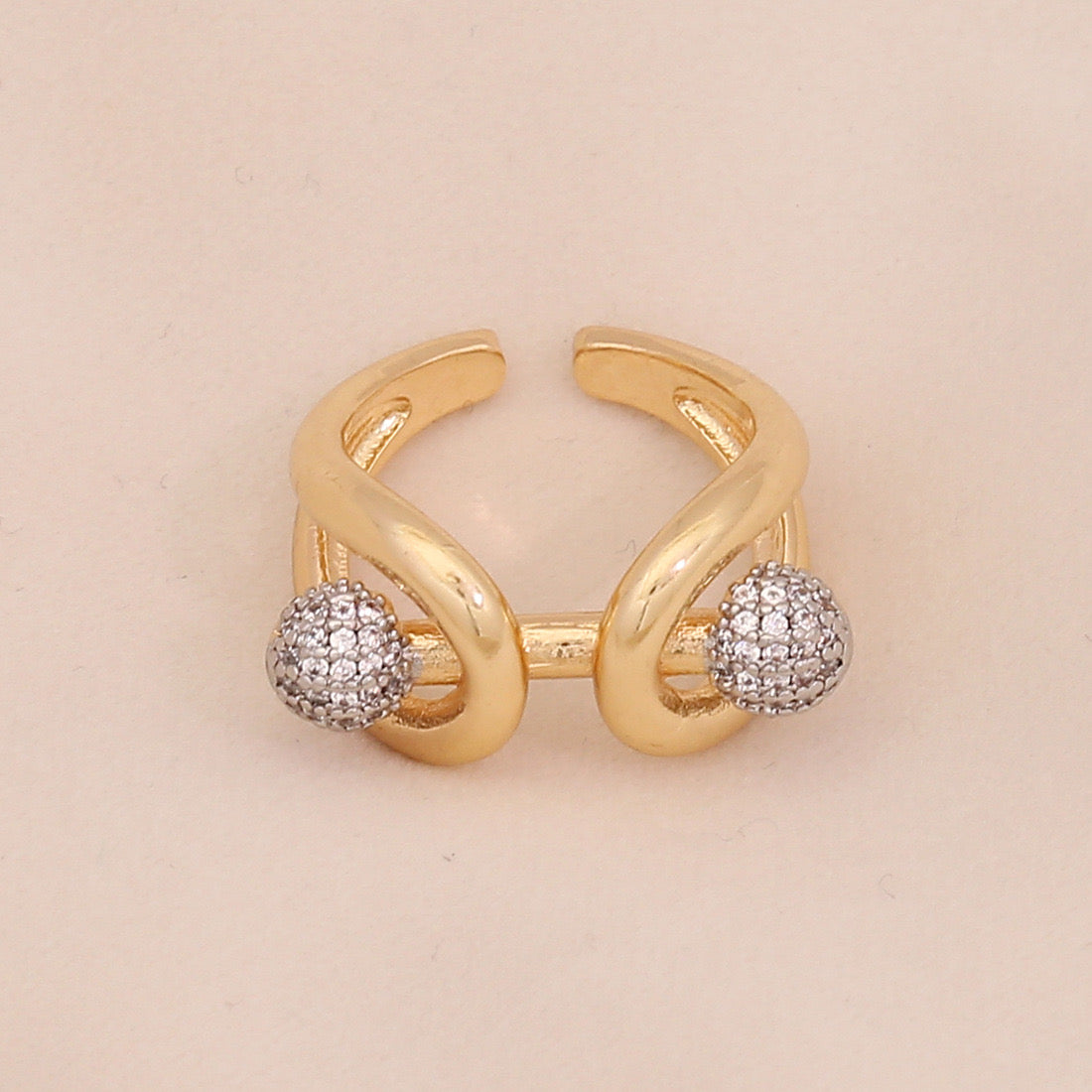 Two-Tone Heart Zircon Adjustable Ring