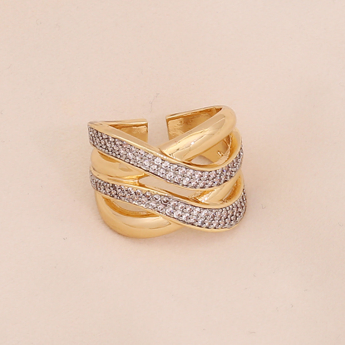 Two-Tone Heart Zircon Adjustable Ring