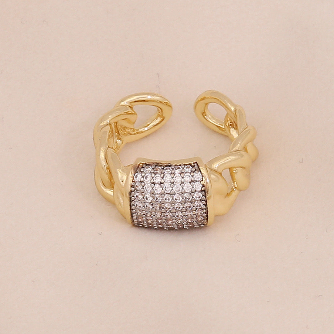 Two-Tone Heart Zircon Adjustable Ring