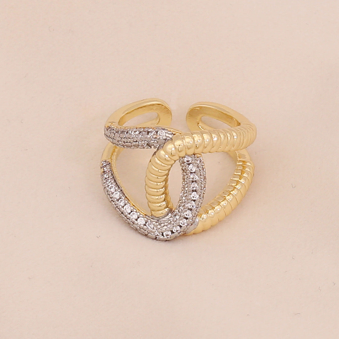 Two-Tone Heart Zircon Adjustable Ring