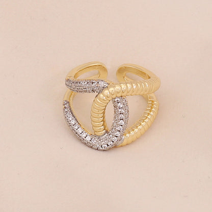 Two-Tone Heart Zircon Adjustable Ring