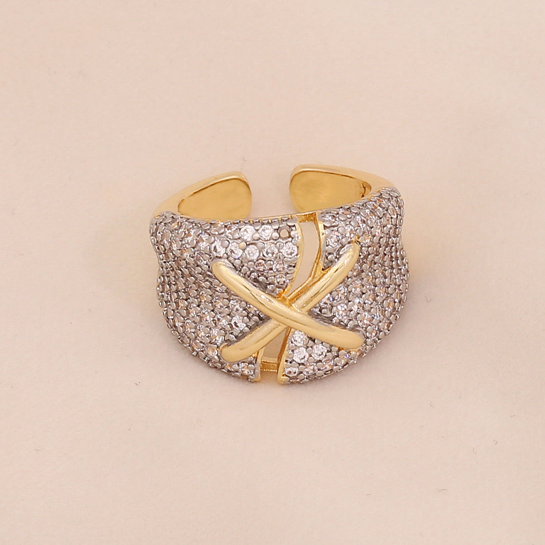 Two-Tone Heart Zircon Adjustable Ring