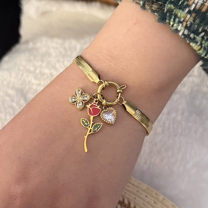 Enamel Rose Heart Stainless Steel Necklace