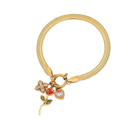 Enamel Rose Heart Stainless Steel Necklace