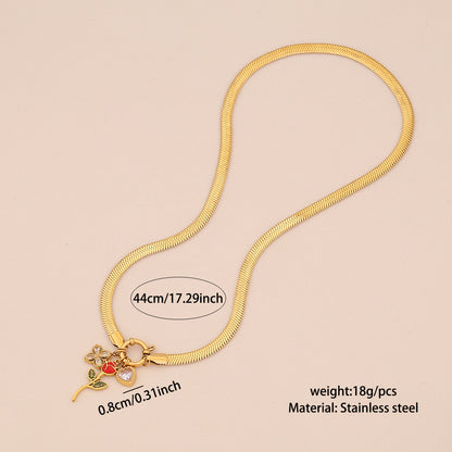 Enamel Rose Heart Stainless Steel Necklace