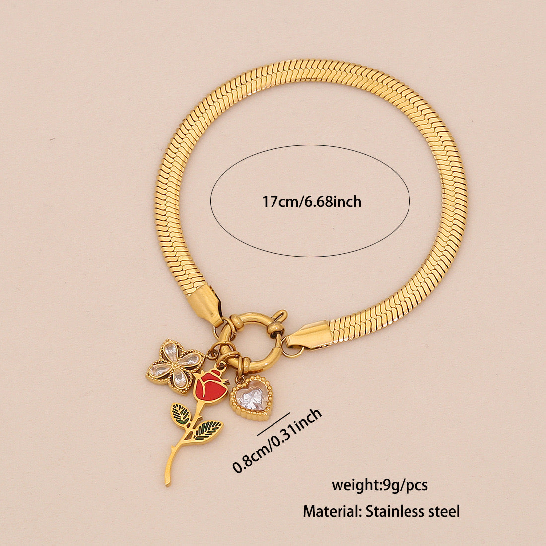 Enamel Rose Heart Stainless Steel Necklace