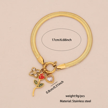 Enamel Rose Heart Stainless Steel Necklace