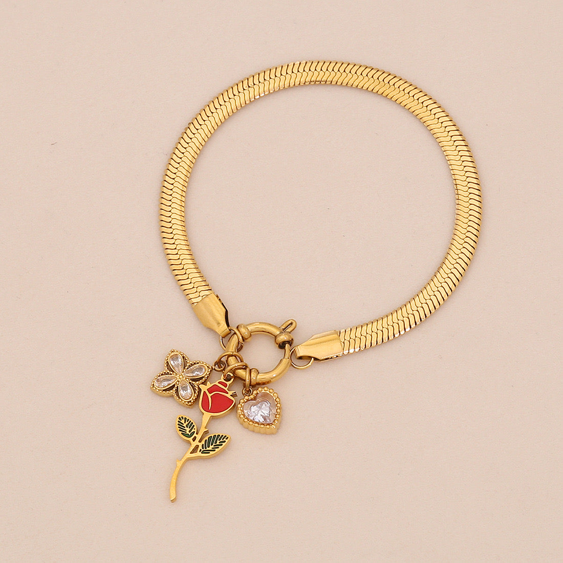 Enamel Rose Heart Stainless Steel Necklace