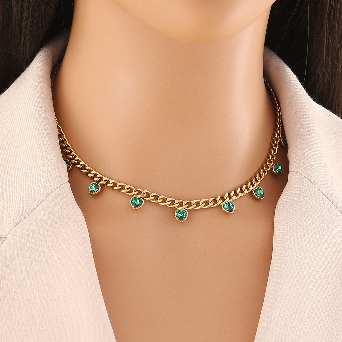 Colourful Heart Rhinestone Stainless Steel Necklace