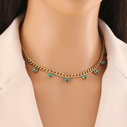 Colourful Heart Rhinestone Stainless Steel Necklace