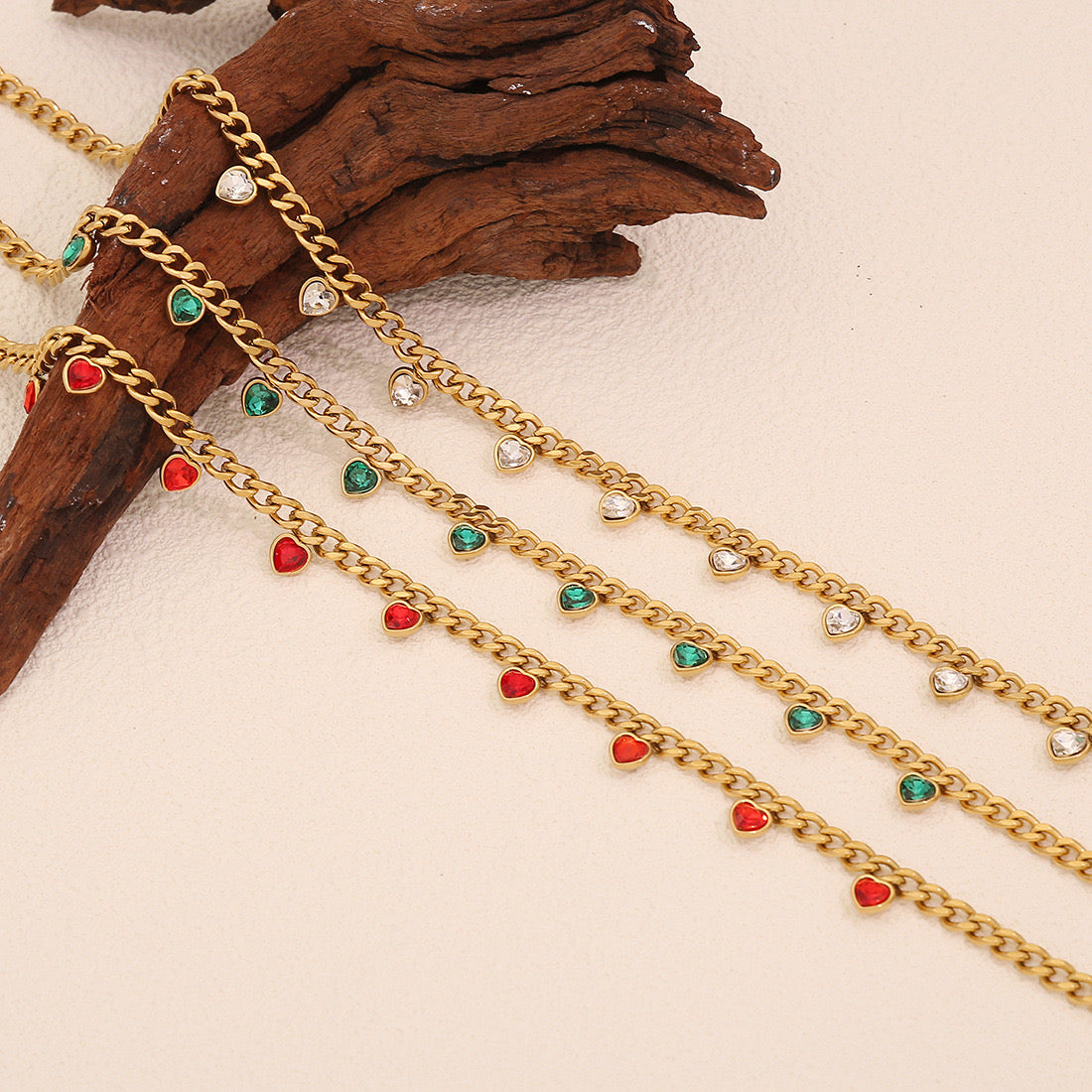 Colourful Heart Rhinestone Stainless Steel Necklace