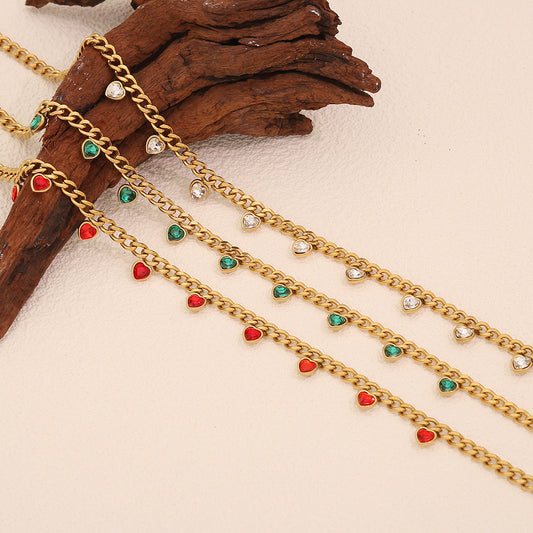 Colourful Heart Rhinestone Stainless Steel Necklace