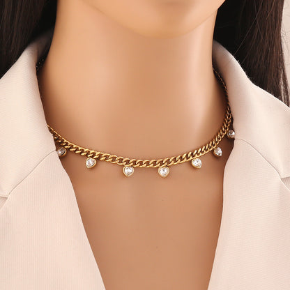 Colourful Heart Rhinestone Stainless Steel Necklace