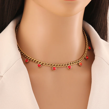 Colourful Heart Rhinestone Stainless Steel Necklace