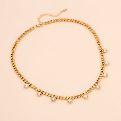 Colourful Heart Rhinestone Stainless Steel Necklace