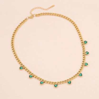 Colourful Heart Rhinestone Stainless Steel Necklace