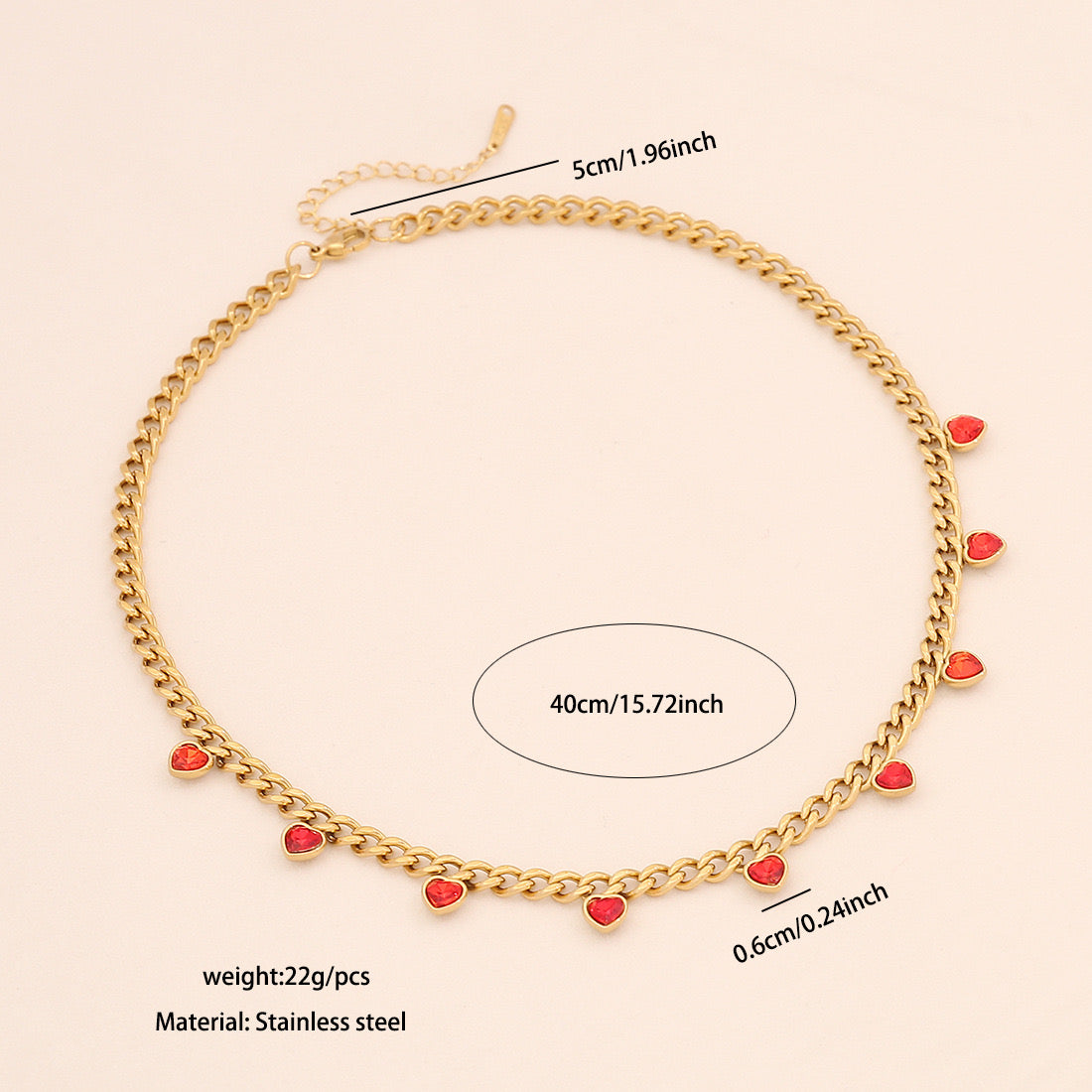 Colourful Heart Rhinestone Stainless Steel Necklace