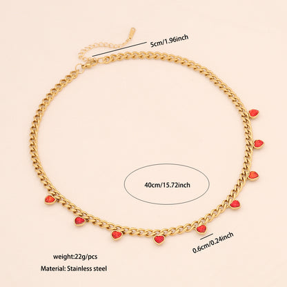 Colourful Heart Rhinestone Stainless Steel Necklace