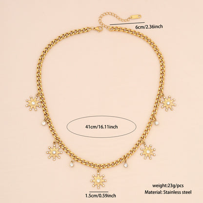 Eight-Pointed Star Rhinestone Stainless Steel Necklace