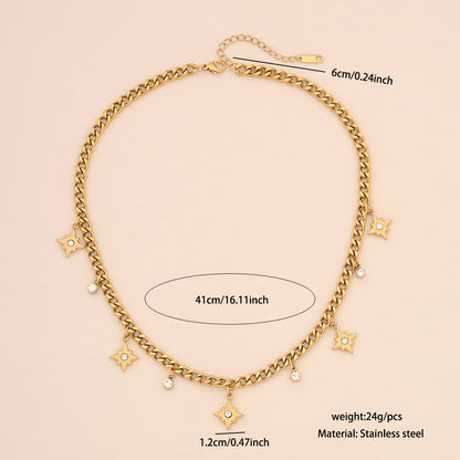 Eight-Pointed Star Rhinestone Stainless Steel Necklace